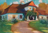 Bronisława Rychter-Janowska, PRZED DWORKIEM, olej, tektura