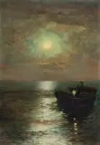 Wiktor Korecki, POŁÓW W ŚWIETLE KSIĘŻYCA, przed 1939, olej, tektura