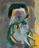 DZIEWCZYNKA Z KOTEM by Rajmund Kanelba, olej, płótno, sold Jun 2023