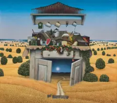 Jacek Yerka, POLNY KREDENS, 1997, akryl, płótno