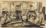 Antoni Uniechowski, KONCERT W XVIII-WIECZNYM SALONIE, 1956, tusz pióro, pędzel, papier