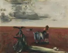Janusz Lewandowski, LANDSCAPE WITH A GOAT, olej, płótno