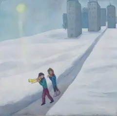 Krystyna Brzechwa, SPACER PRZEZ ZASPY, 1987, olej, płótno