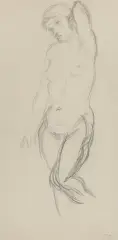 AKT ZE ZGIĘTĄ NOGĄ by Jan Cybis, ołówek, papier kremowy, offered Apr 2023