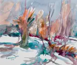 Sergiusz Grudkowski, OGNIKI NA ŚNIEGU, Z CYKLU „MAZOWSZE”, 2005, akwarela, papier