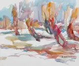 Sergiusz Grudkowski, STARE WIERZBY, Z CYKLU „MAZOWSZE”, 2005, akwarela, papier