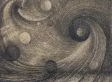 Juliusz Majerski, PLANETOIDY II, Z CYKLU "WSZECHŚWIAT", 1956, tusz pióro, papier kremowy
