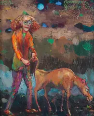 CZARNOKSIĘŻNIK Z KONIEM by Franciszek Maśluszczak, 1992, akryl, płótno, sold Apr 2023
