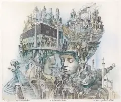 BABILON by Tomasz Sętowski, akwaforta kolorowana akwarelą, papier, offered Mar 2023