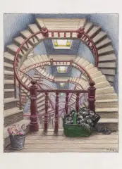 Jacek Yerka, SCHODY KUCHENNE, 2022, kredki, ołówek, karton