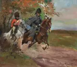 W DRODZE DO SZTABU by Jerzy Kossak, 1934, olej, płótno naklejone na tekturę, sold Mar 2023