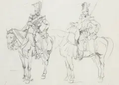 Piotr Michałowski, DWÓCH OFICERÓW NA KONIACH, ołówek, papier