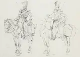 Piotr Michałowski, DWÓCH OFICERÓW NA KONIACH, ołówek, papier