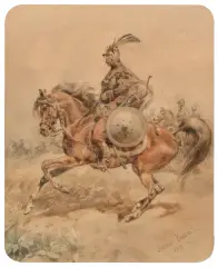 Juliusz Kossak, PANCERNY, 1891, akwarela, papier