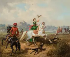 Friedrich Kaiser, POLOWANIE, olej, płótno