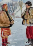 Władysław Jarocki, DWOJE HUCUŁÓW, olej, tektura
