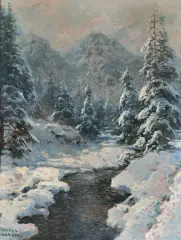 PEJZAŻ TATRZAŃSKI by Wiktor Korecki, olej, płyta pilśniowa, sold Mar 2023