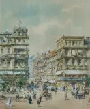 Wolfgang Tritt, WIDOK BERLINA - UNTER DEN LINDEN, akwarela, gwasz, ołówek, papier