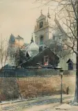 KOŚCIÓŁ ŚW. ANNY W WARSZAWIE by Władysław Chmieliński, akwarela, gwasz, ołówek, papier, sold Mar 2023