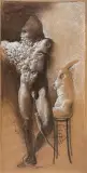 POLIFACJONIZMUS by Franciszek Starowieyski, 1978, pastel, papier beżowy naklejony na płytę, sold Mar 2023