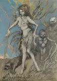 Jan Lebensztejn, HORS DE PARADIS, 1977/1989, gwasz, tusz pióro, pędzel, papier z fakturą płótna