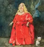 Jerzy Duda-Gracz, BUSINESSWOMEN PORANNA, 1998, olej, tektura naklejona na tekturę