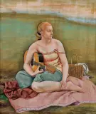 Sławomir Chrystow, DZIEWCZYNA Z GITARĄ, 2020, tempera, deska