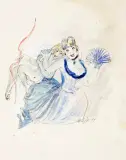 Maja (Maria) Berezowska, DZIEWCZYNA Z AMOREM, 1971, tusz pióro, akwarela, papier kremowy