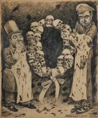 Bronisław Wojciech Linke, DOŻYNKI KOREAŃSKIE, 18-20 XII 1950, tusz pióro, karton