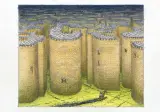 STRAŻNICE by Jacek Yerka, 2022, kredki, ołówek, karton, sold Jan 2023