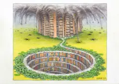 Jacek Yerka, WIEDZA BAGIENNA, 2022, kredki, ołówek, karton
