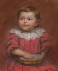 Portret dziecka z tamburynkiem by Leokadia Ostrowska, 1898, pastel, papier, sold Jan 2023