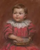 Leokadia Ostrowska, Portret dziecka z tamburynkiem, 1898, pastel, papier