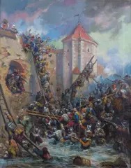 Leszek Piasecki, SCENA HISTORYCZNA, olej, płótno