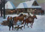 Juliusz Słabiak, SCENA PRZED KARCZMĄ, 1957, olej, płótno