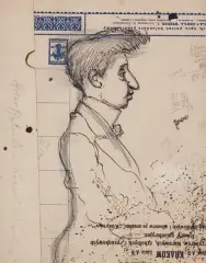 Józef Mehoffer, KARYKATURA ARTURA RUBINSTEINA, 1916, ołówek, tusz, papier