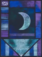 Janina Kraupe, KSIĘŻYC, 1996, linoryt barwny, papier czarny
