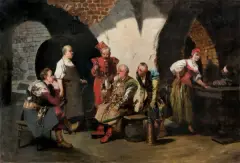 W KARCZMIE by Jan Czesław Moniuszko, 1897, olej, płótno, sold Dec 2022