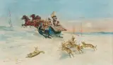 Tadeusz Rybkowski, POLOWANIE NA WILKI, 1896, akwarela, papier