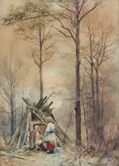 Julian Fałat, PRZED SZAŁASEM, 1881, akwarela, gwasz, papier