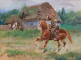 ALARM by Jerzy Kossak, 1934, olej, sklejka, sold Dec 2022