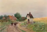 Adam Setkowicz, NA WIEJSKIEJ DRODZE, olej, tektura