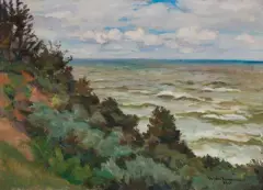 BRZEG MORZA by Stephan Filipkiewicz, 1934, olej, płótno, sold Dec 2022