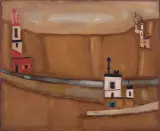 PEJZAŻ by Jerzy Nowosielski, 1959, olej, płótno, offered Dec 2022