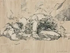 Zbysław Maciejewski, POCAŁUNEK, 1977, tusz pióro, papier kremowy