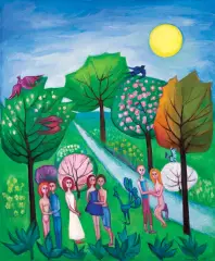 Krystyna Brzechwa, W OGRODZIE, 1999, olej, płótno