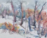 Sergiusz Grudkowski, JEZIORO DZIEKANOWSKIE z cyklu "MAZOWSZE", 2006, akwarela, papier