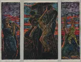 Stanisław Kopystyński, DZIEŃ II. ZDJĘCIE Z KRZYŻA, drzeworyt kolorowany - trzy części, papier
