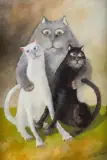 Stanisław Jerzy Suder, KOCIA RODZINA, olej, płyta