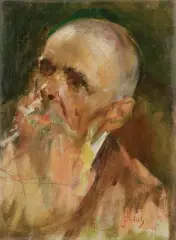 Julian Fałat, PORTRET MĘŻCZYZNY, przed 1900, olej, płótno naklejone na tekturę